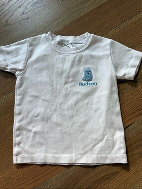 White Kids T-Shirt with Embroidered Hudson Detail